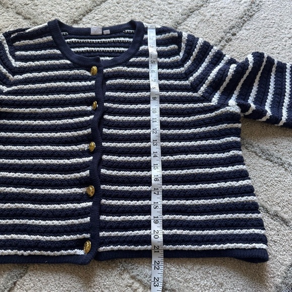 Gap sweater jacket navy blue white striped gold buttons cotton knit preppy XXL - Picture 8 of 10